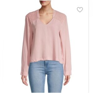 Cloth & Stone V Neck Long Sleeve Tencle Smocked Pink Blouse Size Small